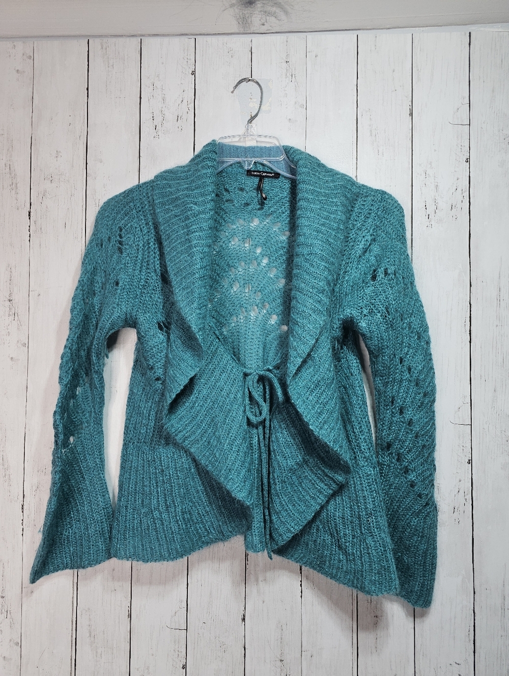 Luisa Cerano Women's Teal Mohair Wool Blend Tie Close Lightweight Sweater Size 6
